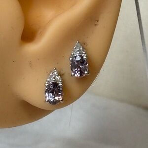 Lavender Spinel & Genuine Diamond Earrings Rhodium over 925 Sterling Silver Stud
